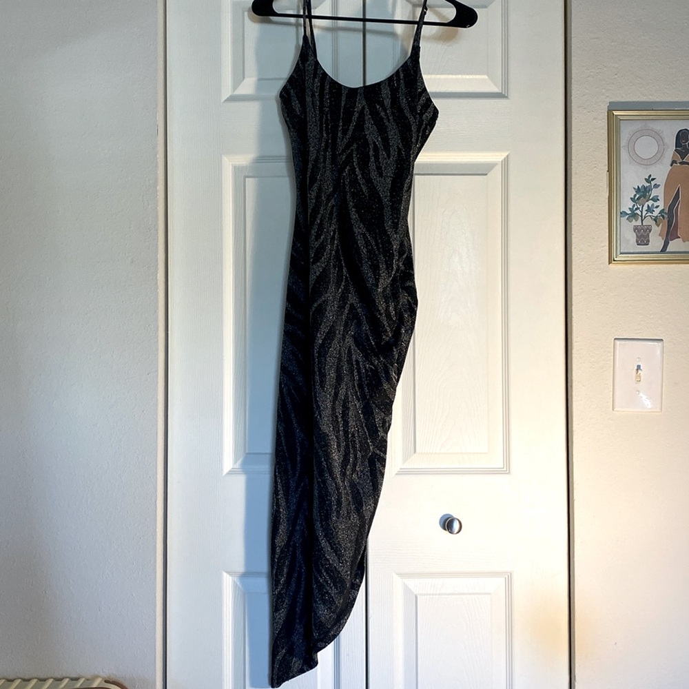 Glitter Shimmer Black and Silver Zebra print dress Size L